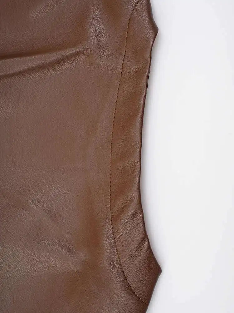 Women Black  Pu Leather Pockets Big Size Long Vest Dress New V-Neck Sleeveless Fashion Tide Spring Autumn 2025 CPG2085