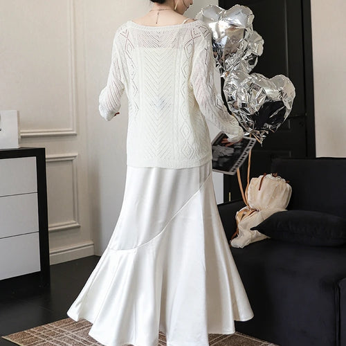 Load image into Gallery viewer, Spring Summer Black White High Waist Ruffles Pleated Skirt Women Clothes French Vintage Purple Elegant Vacation Party Long Skirt
