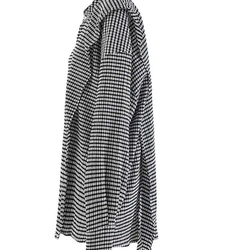 Women Black Plaid Vintage Big Size Irregular Blouse New Lapel Long Sleeve Shirt Fashion Tide Spring Autumn 2025 CPG2243