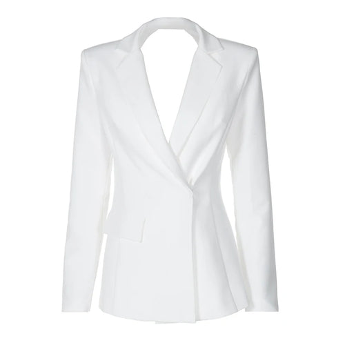 Load image into Gallery viewer, Autumn Long Sleeve Blazer Women Fashion Notched Collar Backless Pocket Suit Jacket Ladies Winter Elegant Blazers
