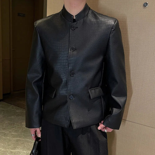 Load image into Gallery viewer, Spring Men&#39;s Suit Coat New Chinese Male Solid Color PU Leather Stand Collar Design Single Breasted Stylish Jacket 9W1419
