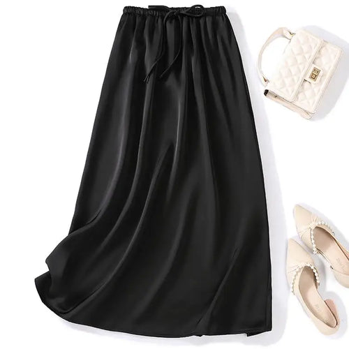 Load image into Gallery viewer, Summer Solid Casual High Waist Long Skirt Women&#39;s Korean Fashion Drawstring Lace-up Holiday Skirts 2024 Simplicity Popular Trend
