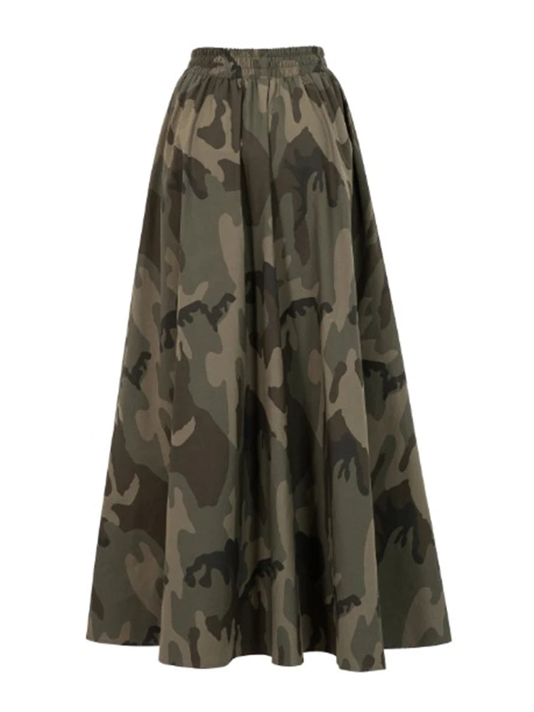 Camouflage Skirts For Women High Waist Casual Loose A Line Temperament Hit Color Summer Skirt Female Fashion