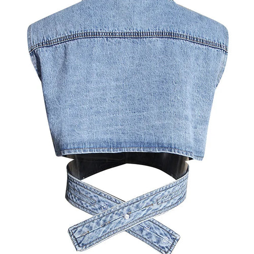 Load image into Gallery viewer, Women Blue Denim Irregular Blouse New Lapel Long Puff Sleeve Loose Fit Shirt Fashion Tide Spring Autumn 2025 1Z595
