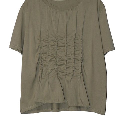 Load image into Gallery viewer, Women Black White Pleated Big Size Casual T-shirt New Round Neck Short Sleeve Fashion Tide Spring Summer 2025 1DJ1611
