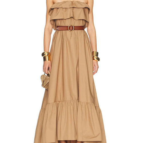 Load image into Gallery viewer, Solid Loose Spliced Ruffles Folds Casual Dresses for Women Strapless Sleeveless Minimalist Long Dress Female New
