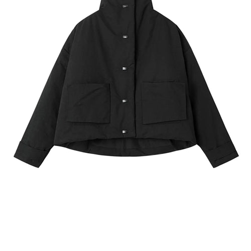 Load image into Gallery viewer, Black Warm Short Stand Collar Cotton-padded Coat Long Sleeve Loose Fit Women Parkas Fashion New Autumn Winter 2025 1DD1637
