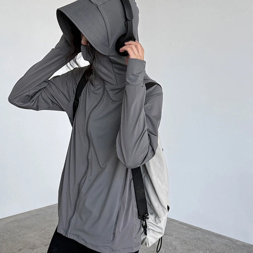 Load image into Gallery viewer, Gray Sunscreen Thin Big Size Casual Jacket New Hooded Long Sleeve Women Coat Fashion Tide Spring Autumn 2025 1DJ1562
