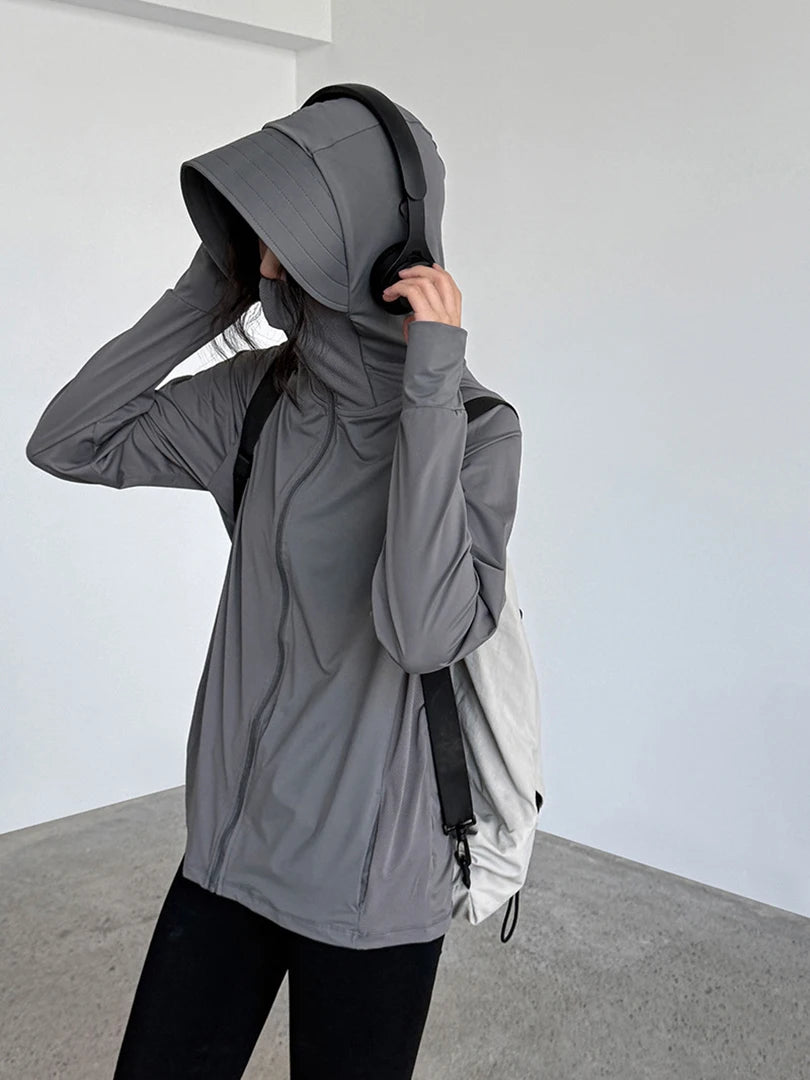 Gray Sunscreen Thin Big Size Casual Jacket New Hooded Long Sleeve Women Coat Fashion Tide Spring Autumn 2025 1DJ1562