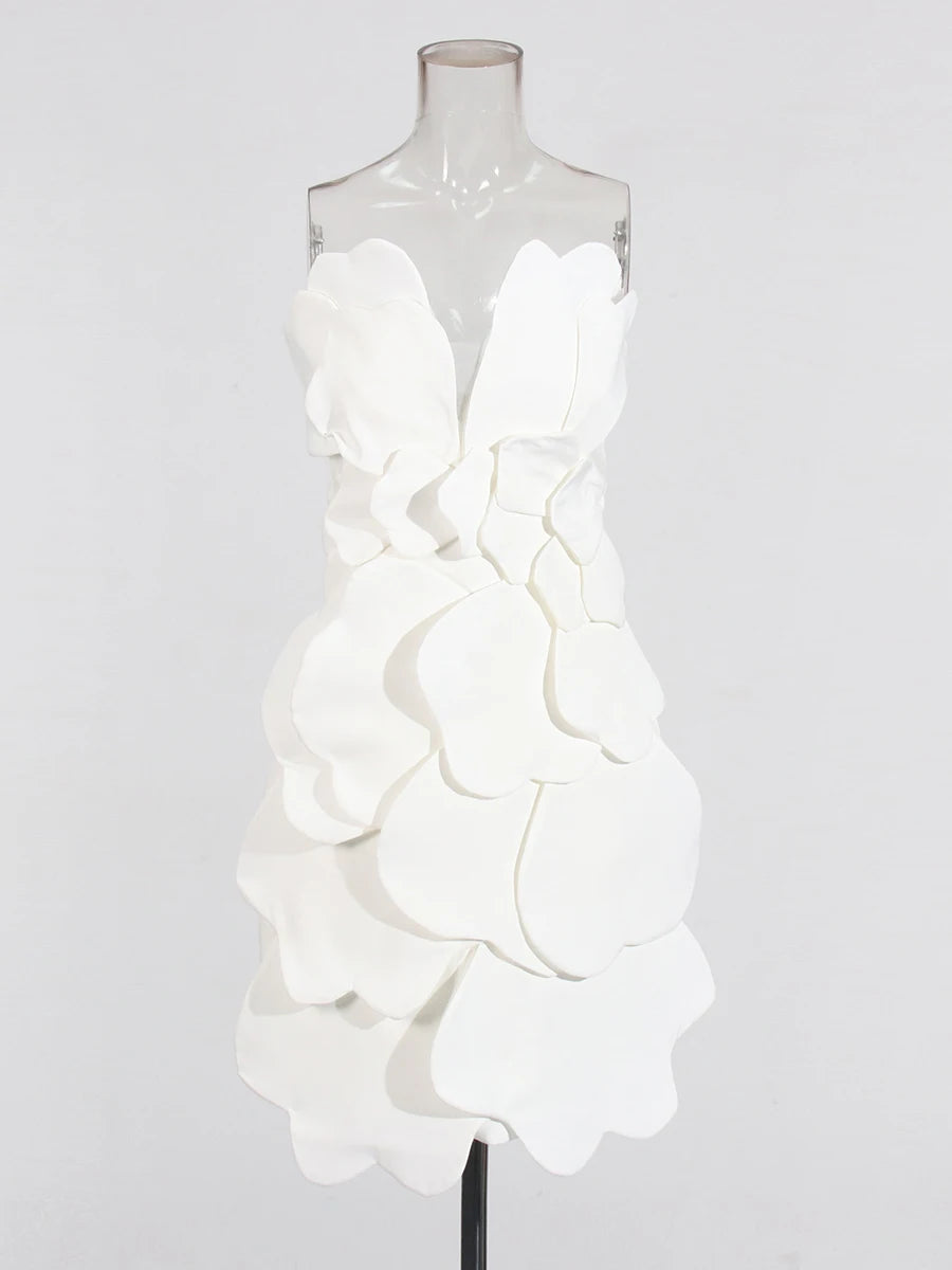 Solid Spliced Appliques Slimming Dresses For Women Strapless Sleeveless High Waist Temperament Dress Female Clothes