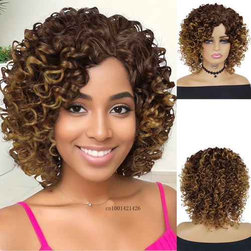 Load image into Gallery viewer, Synthetic Curly Wigs for Women Water Wave Afro Wigs with Side Bangs Natural Hairstyles Daily Hair Replacement Wigs Good Looking
