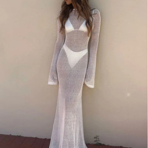 Load image into Gallery viewer, Backless Sexy Tight Long Sleeve Hollow Out Beach Dress Women's 2023 Summer Dress Slim Fit Transparent Party Club Dress
