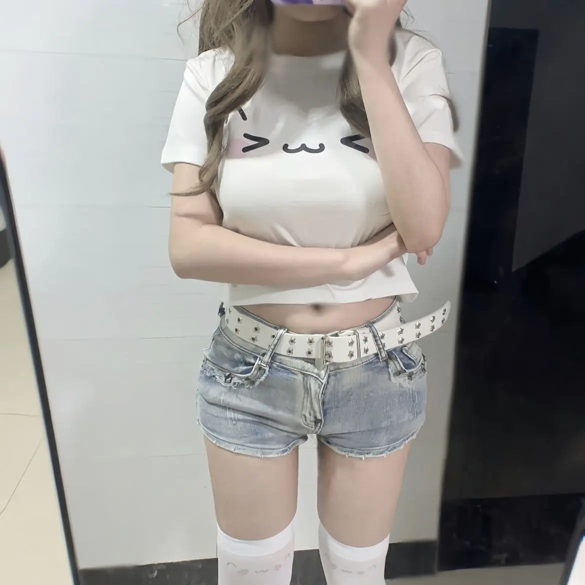 Cotton Woman T Shirts Chic Japanese Tees Summer Tshirts O-neck Short Sleeve Cute Camisetas Y2k Tops Cat Print Tunic Crop T-shirt