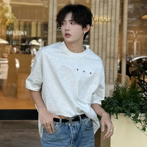 Load image into Gallery viewer, Simple Male Loose T-shirts Round Neck Short Sleeve Casual Embroidery Men&#39;s Pullover Tops Summer Tide 9C6328
