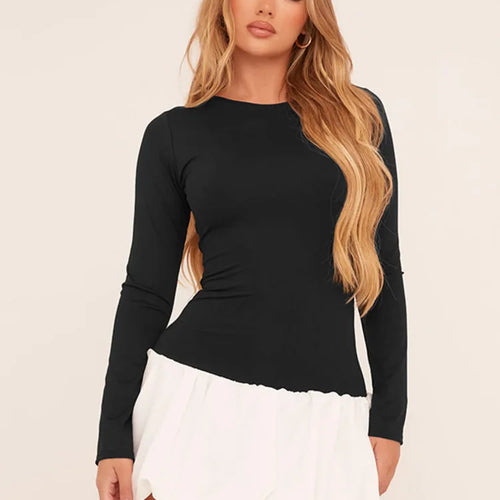 Load image into Gallery viewer, Patchwork Sexy Mini Dress For Women Autumn New Contrasting Color O Neck Long Sleeve High Waist A-line Sexy Dress
