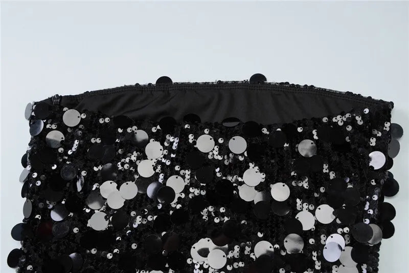 Sequins Strapless Backless Sexy Mini Dress For Women Robe Fashion Off-shoulder Sleeveless Sparkle Shiny Club Dress