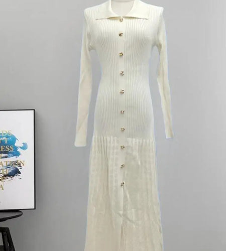 Autumn Winter Solid Elegant Office Lady Knitted Dress Women Slim Long Sleelve Single Breasted Dresses Fashion Simplicity Fashion