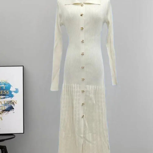 Load image into Gallery viewer, Autumn Winter Solid Elegant Office Lady Knitted Dress Women Slim Long Sleelve Single Breasted Dresses Fashion Simplicity Fashion
