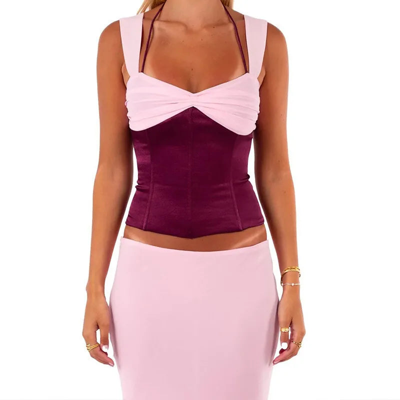 Sexy Skirt Two Piece Sets Women Halter Lace-up Cropped Tops And Maxi Skirt Ladies Fashion Sleeveless 2 Piece Sets