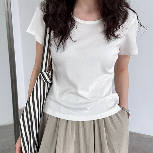 Load image into Gallery viewer, Women Dark Gray Back Hollow Out Casual Slim T-shirt New Round Neck Short Sleeve Fashion Tide Spring Summer 2025 1DJ1546
