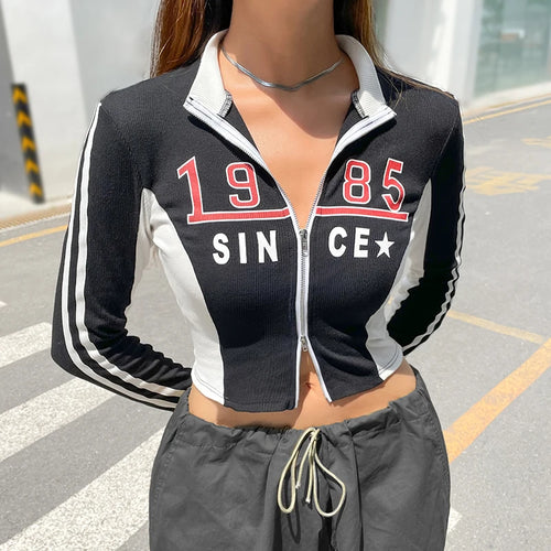 Load image into Gallery viewer, Streetwear Zipper Patchwork Autumn Jackets for Women Digital Printed Stand Collar Coat Slim Moto Style Outwear Casual
