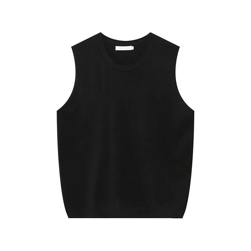 Men's Vest New Summer Korean Round Neck Design Solid Color Loose Sleeveless T-shirt Knitted Casual Male Top Trend 9W1592