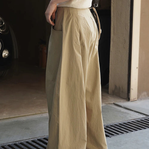 Load image into Gallery viewer, High Waist Khaki Pleated Pocket Brief Long Wide Leg Pants New Trousers Women Fashion Tide Spring Autumn 2025  1DJ1347
