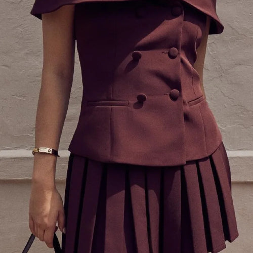 Load image into Gallery viewer, Sexy Skirt Two Piece Set Women Off-shoulder Tops And Pleated Mini Skirt Matching Sets Femme Fashion Two Piece Set
