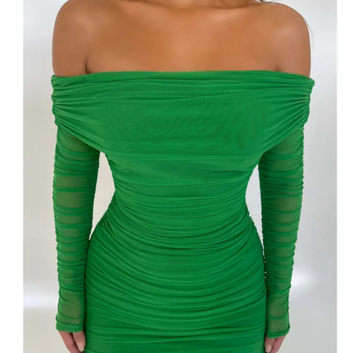 Load image into Gallery viewer, Elegant One Shoulder Mesh Patchwork Long Sleeve Party Evening Dress Women Sexy Bodycon Vestdos Autumn/Winter Clothing
