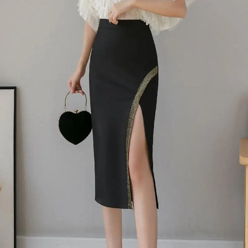 Load image into Gallery viewer, Korean Version Spring Summer Women Patchwork High Waist Midi Skirt Streetwear Popular Sexy Oversized Wrap Hip Split Skirt Trendy
