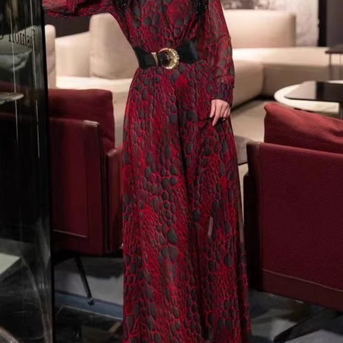 Load image into Gallery viewer, Hit Color Spliced Belt Slimming Dresses For Women V Neck Long Sleeve High Waist Temperament Dress Female Fashion
