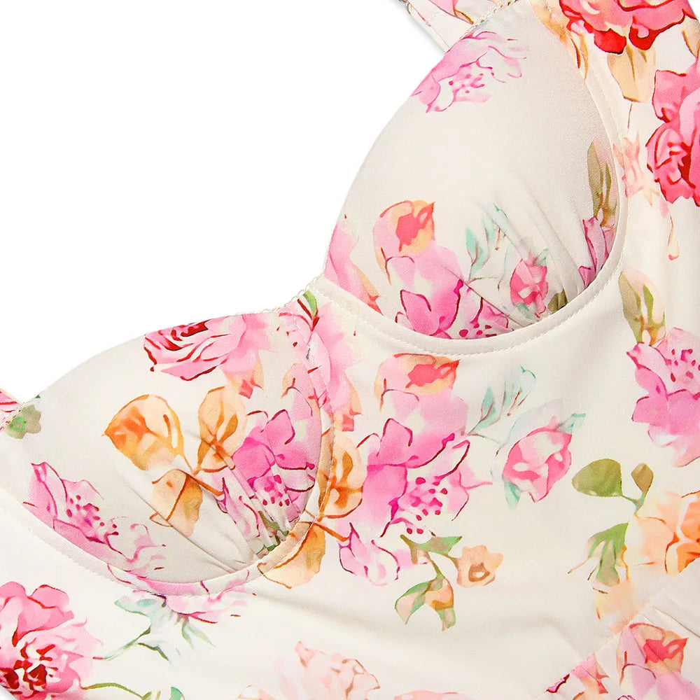 Summer Ruffle Hems Elegant Party Dresses 2024 Causal Floral Print Fit and Flare Dress with Pocket Women Midi Dress