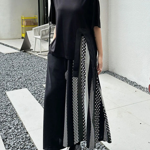 Load image into Gallery viewer, High Elastic Waist Black Dot Color-block Long Wide Leg Pants New Trousers Women Fashion Tide Spring Autumn 2025 1DJ0896
