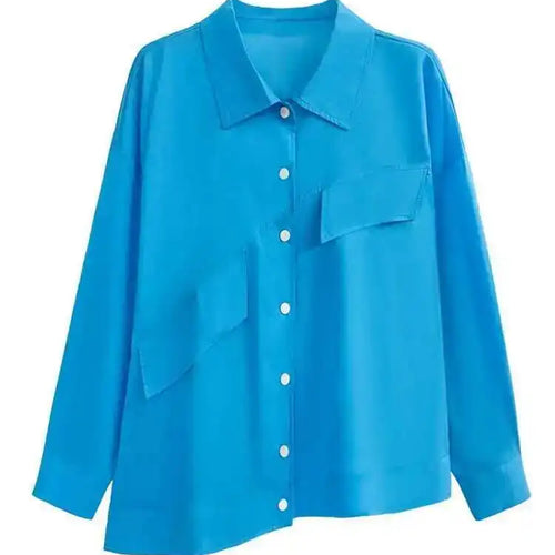 Load image into Gallery viewer, Women Blue Big Size Irregular Casual Blouse New Lapel Long Sleeve Loose Fit Shirt Fashion Tide Spring Autumn 2025 1DH3555
