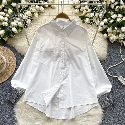 Load image into Gallery viewer, Autumn French Fashion Black White Patchwork Single Breasted Shirt Women Long Sleeves Tops Versatile Blouse Trendy Casual Popular
