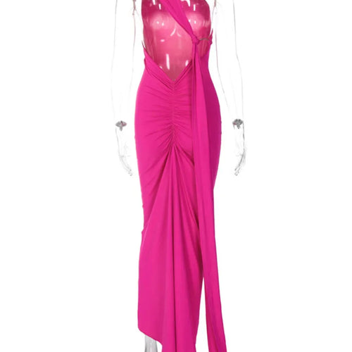 Load image into Gallery viewer, Oblique Shoulder Backless Maxi Dress For Women Gown Summer Back Strap Sleeveless Ruched Party Sexy Long Dress Vestidos
