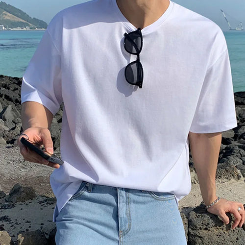 Load image into Gallery viewer, Men Short Sleeve T-shirt Korean Style Simple Solid Color Round Collar Loose Casual Male Top Fashion Tide 9C5652
