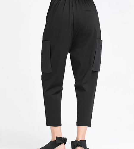 High Elastic Waist Black Irregular Split Harem Trousers New Loose Fit Pants Women Fashion Tide Spring Summer 2025 1Y487