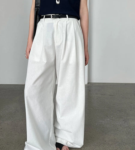 High Elastic Waist White Brief Pleated Long Wide Leg Pants New Trousers Women Fashion Tide Spring Autumn 2025 1DJ1517