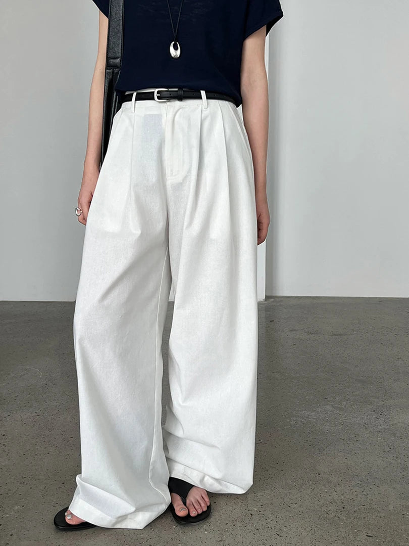 High Elastic Waist White Brief Pleated Long Wide Leg Pants New Trousers Women Fashion Tide Spring Autumn 2025 1DJ1517