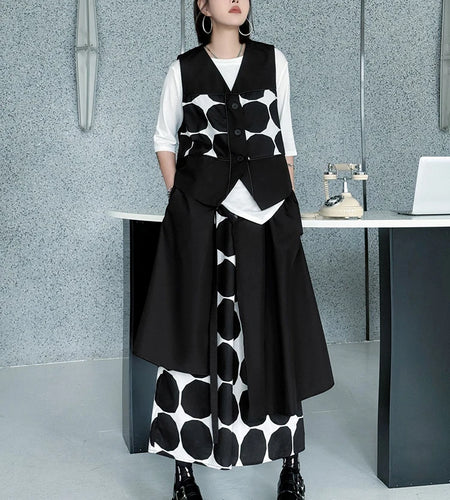 Big Size Black Dot Vest Wide Leg Pants Two Piece Suit New V-Neck Sleeveless Women Fashion Tide Spring Autumn 2025 1DJ1039