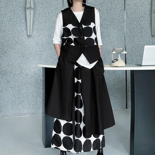 Load image into Gallery viewer, Big Size Black Dot Vest Wide Leg Pants Two Piece Suit New V-Neck Sleeveless Women Fashion Tide Spring Autumn 2025 1DJ1039
