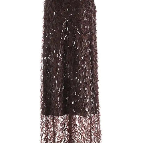 Load image into Gallery viewer, High Elastic Waist Brown Sequins Tassels Elegant Party Half-body Skirt Women Fashion Tide New Spring Autumn 2025 1DH9912

