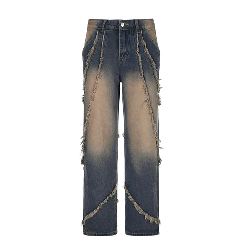 Load image into Gallery viewer, Fairycore y2k Stitched Burr Women Jeans Streetwear Vintage Distressed Denim Pants Washed Grunge Baggy Trousers Design
