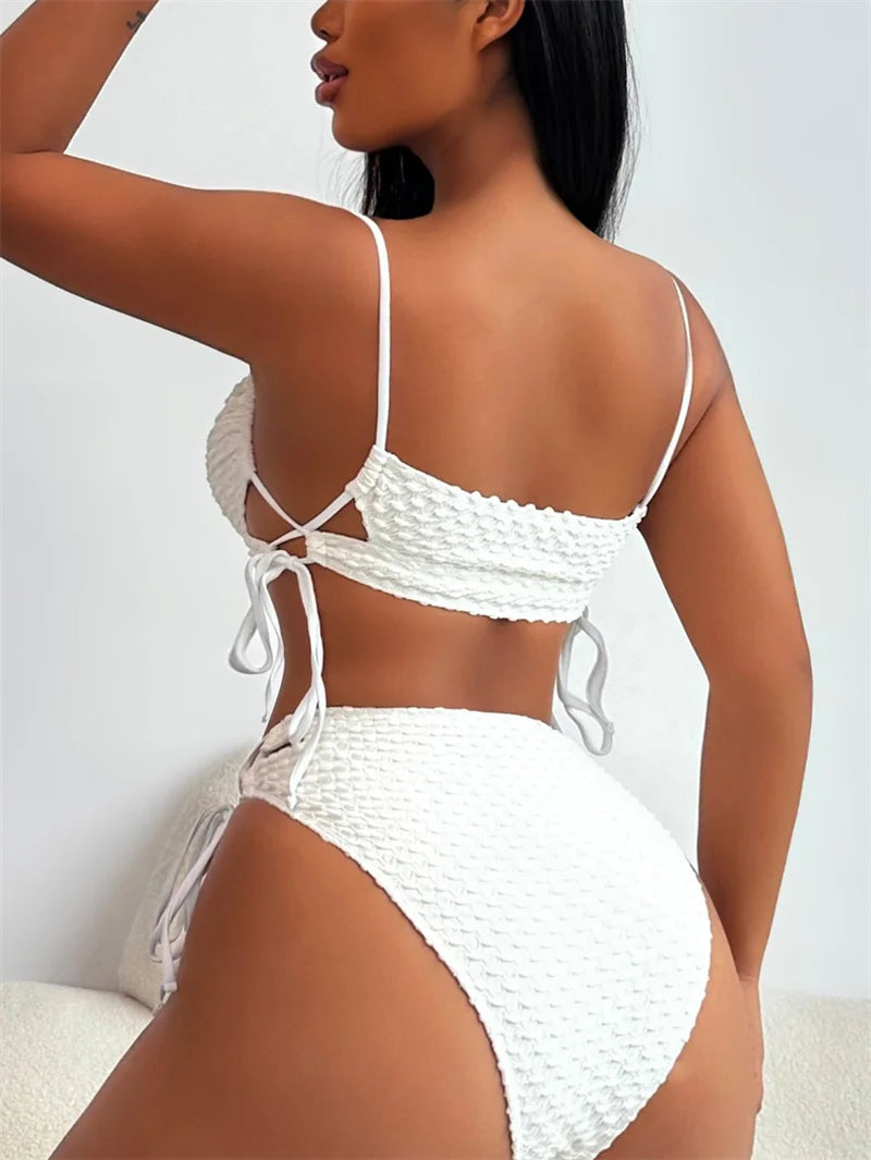 Strappy Bikini Set Lace Up Bandeau Women Swimwear 2024 Sexy Women Swimsuit High Waist Biquini Bandage Bathing Suit