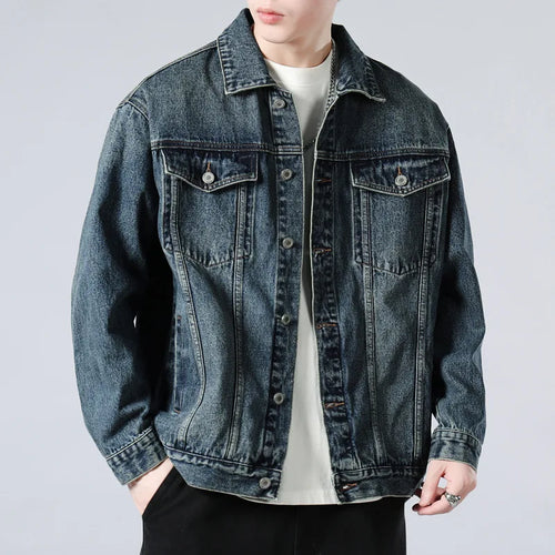 Load image into Gallery viewer, Men&#39;s Cargo Denim Jacket Solid Color Turn-down Collar New Korean Loose Fashion Casual Trendy Jackets 2025 Spring 9W1321
