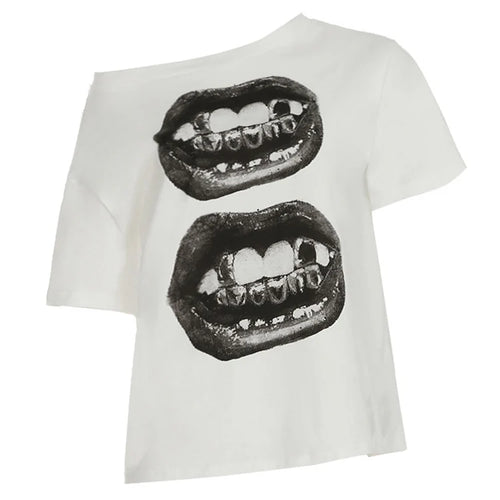 Load image into Gallery viewer, American Street Hip Hop Mouth Print Loose T-shirt Women Personalized Casual Top
