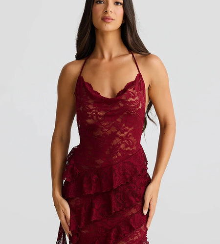 Lace Backless Sexy Maxi Dress Women Gown Halter Lace-up Sleeveless Bodycon Elegant Ruffle Beach Club Long Dress 2025