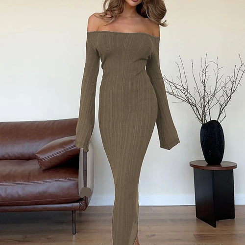 Load image into Gallery viewer, Elegant Slash Neck Long Sleeve Solid Sexy Bodycon Maxi Prom Dress Fall Women Y2K Clothes Birthday Party Festival
