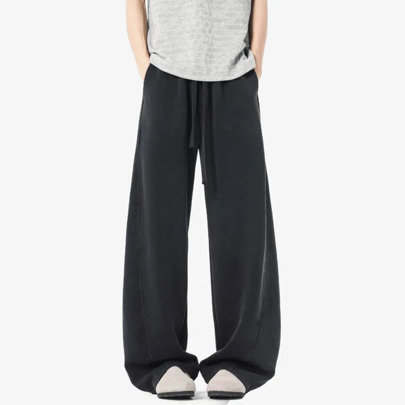 Men's Causal Pants New Korean Solid Color Design Loose Elastic Waist Tide Washed Stylish Male Trousers Spring 9W1526